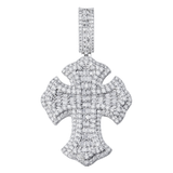 14K White Gold Gothic Clover Cross Pendant | 2.89 Carat Baguette & Round-Cut Diamond