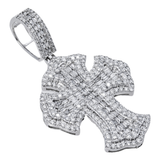 14K White Gold Gothic Clover Cross Pendant | 2.89 Carat Baguette & Round-Cut Diamond