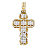 14K Yellow Gold Square Custer Cross Pendant | 4.57 Carat Round & Baguette-Cut Diamond