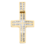 14K Yellow Gold Curved Cross Pendant | 3.00 ctw. Princess & Baguette-Cut Diamond