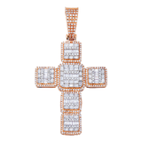 14k Rose Gold Square Shape Latin Cross Pendant | 2.50 ctw. Round & Baguette-Cut Diamond