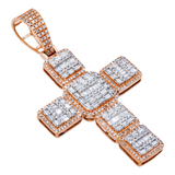 14k Rose Gold Square Shape Latin Cross Pendant | 2.50 ctw. Round & Baguette-Cut Diamond