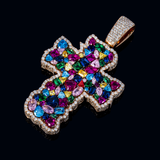 14k Rose Gold Fancy Cross Pendant | 12.00 ctw. Diamond Multicolor & Multi-shape Gems