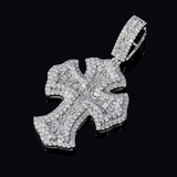 14K White Gold Clover Gothic Cross Charm 2.89 ctw. Baguette & Round Diamond Pendant