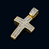 14K Yellow Gold Curved Cross Pendant | 3.00 ctw. Princess & Baguette-Cut Diamond