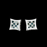 14K White Gold Square Cluster Checkers 1.00 ctw. Princess Cut Diamond Earrings