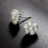 14K White Gold Flower Round Cluster 3.51 ctw. Round Diamond Earrings