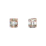 14K Rose Gold Illusion Square Studs 1.00 ctw. Baguette & Round Diamond Earrings