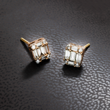 14K Rose Gold Illusion Square Studs 1.00 ctw. Baguette & Round Diamond Earrings