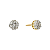 14K Yellow Gold Flower Round Cluster 0.86 ctw. Round Diamond Earrings