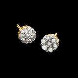 14K Yellow Gold Flower Round Cluster 0.86 ctw. Round Diamond Earrings