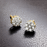 14K Yellow Gold Flower Round Cluster 0.86 ctw. Round Diamond Earrings