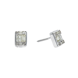 14K White Gold Illusion Square Studs 1.00 ctw. Baguette & Round Diamond Earrings