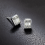 14K White Gold Illusion Square Studs 1.00 ctw. Baguette & Round Diamond Earrings