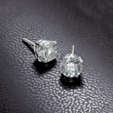 14K White Gold Solitaire Stud 3.03 ctw. Round Diamond Earrings