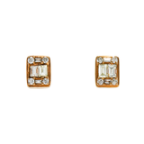 14K Yellow Gold Illusion Square Studs 1.00 ctw. Baguette & Round Diamond Earrings