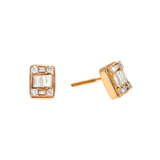 14K Yellow Gold Illusion Square Studs 1.00 ctw. Baguette & Round Diamond Earrings