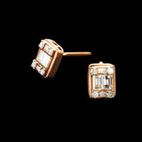 14K Yellow Gold Illusion Square Studs 1.00 ctw. Baguette & Round Diamond Earrings