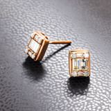 14K Yellow Gold Illusion Square Studs 1.00 ctw. Baguette & Round Diamond Earrings