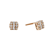 14K Rose Gold Illusion Square Studs 1.00 ctw. Baguette & Round Diamond Earrings