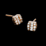 14K Rose Gold Illusion Square Studs 1.00 ctw. Baguette & Round Diamond Earrings