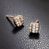 14K Rose Gold Illusion Square Studs 1.00 ctw. Baguette & Round Diamond Earrings