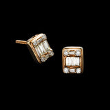 14K Rose Gold Illusion Square Studs 1.00 ctw. Baguette & Round Diamond Earrings