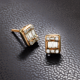 14K Rose Gold Illusion Square Studs 1.00 ctw. Baguette & Round Diamond Earrings