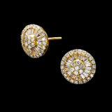 14K Yellow Gold Classic Round Cluster 1.50 ctw. Baguette & Round Diamond Earrings