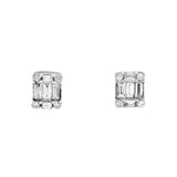 14K White Gold Illusion Square Studs 1.00 ctw. Baguette & Round Diamond Earrings