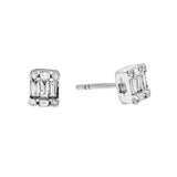 14K White Gold Illusion Square Studs 1.00 ctw. Baguette & Round Diamond Earrings