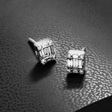 14K White Gold Illusion Square Studs 1.00 ctw. Baguette & Round Diamond Earrings