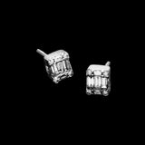 14K White Gold Illusion Square Studs 1.00 ctw. Baguette & Round Diamond Earrings