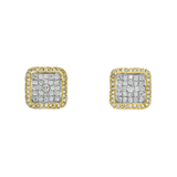 14K Two Tone Gold Square Cluster Pave 0.78 ctw. Round Diamond Earring