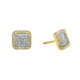 14K Two Tone Gold Square Cluster Pave 0.78 ctw. Round Diamond Earring