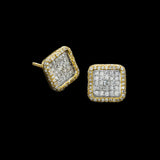 14K Two Tone Gold Square Cluster Pave 0.78 ctw. Round Diamond Earring