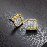 14K Two Tone Gold Square Cluster Pave 0.78 ctw. Round Diamond Earring