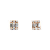 14K Rose Gold Illusion Square Studs 1.00 ctw. Baguette & Round Diamond Earrings