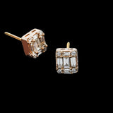14K Rose Gold Illusion Square Studs 1.00 ctw. Baguette & Round Diamond Earrings