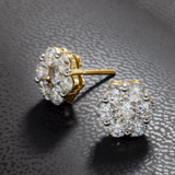 14K Yellow Gold Flower Round Cluster 2.52 ctw. Round Diamond Earrings