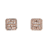 14K Rose Gold Square Stud 1.50 ctw. Baguette & Round Diamond Earring