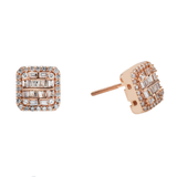 14K Rose Gold Square Stud 1.50 ctw. Baguette & Round Diamond Earring