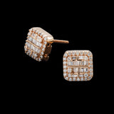 14K Rose Gold Square Stud 1.50 ctw. Baguette & Round Diamond Earring