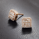 14K Rose Gold Square Stud 1.50 ctw. Baguette & Round Diamond Earring