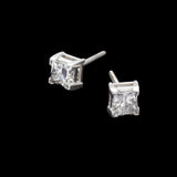 14K White Gold Square Solitaire Stud 0.90 ctw. Princess Cut Diamond Earrings