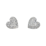 14K White Gold Mini Heart Stud 0.58 ctw. Baguette & Round Diamond Earrings