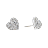 14K White Gold Mini Heart Stud 0.58 ctw. Baguette & Round Diamond Earrings