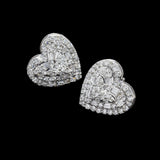 14K White Gold Mini Heart Stud 0.58 ctw. Baguette & Round Diamond Earrings