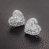 14K White Gold Mini Heart Stud 0.58 ctw. Baguette & Round Diamond Earrings