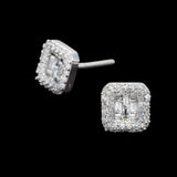 14K White Gold Square Stud 0.33 ctw. Baguette & Round Diamond Earrings